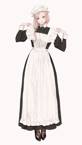 1girls animated ass female female_only gif long_hair maid original pink_hair rosemary_(throtem) simple_background solo throtem white_background