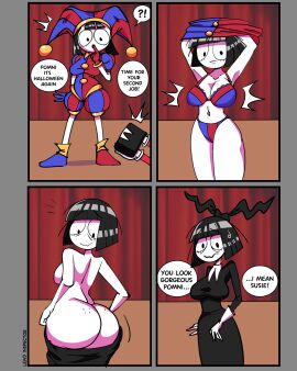 1boy 1girls adult_swim ass big_ass big_breasts bra breasts bubble_ass bubble_butt caine_(the_amazing_digital_circus) cosplay creepy_susie dressing_up female glitch_productions goth goth_girl lewd_inspector male panties pomni_(cosplay) pomni_(the_amazing_digital_circus) the_amazing_digital_circus the_oblongs