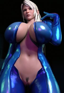 3d big_breasts big_penis blonde-haired_female blonde_female blonde_hair breasts cleavage female green_eyes latex latex_suit looking_away metroid nintendo pubes pussy pussy_juice pussy_juice_drip samus_aran xapo69 zero_suit zero_suit_samus_(cosplay)