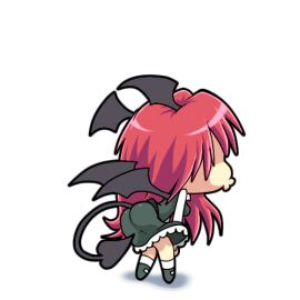 2015 animated animated_gif ass ass_jiggle ass_shake ass_wiggle big_ass breasts daniel_renard demon female gif jiggle koakuma red_eyes red_hair side_boob succubus touhou touhou_project twerk twerking wiggle wings