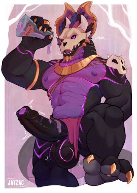 absurd_res anthro balls big_balls big_penis bone boner bottomwear clothing dragon erection fangs feathers foreskin genitals glowing glowing_eyes glowing_genitalia glowing_markings gold_(metal) gold_jewelry golden_claws growth hi_res horn humanoid jayzac jewelry loincloth male male_only markings muscular muscular_male mythological_creature mythological_scalie mythology nipples paws penis piercing potion scalie skull skull_head solo solo_male tail teeth terraria uncircumcised witch_doctor_(terraria) xin_(lumar)