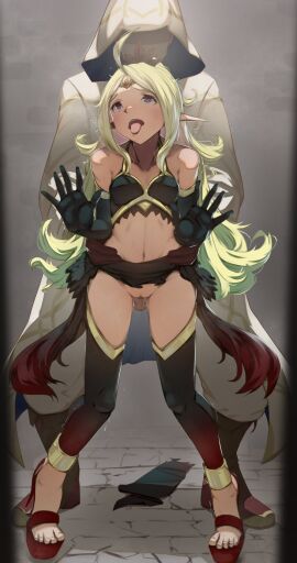 1boy 1girls against_wall alternate_costume breasts female fire_emblem fire_emblem_awakening fire_emblem_heroes from_behind_position green_hair kasseusmaximus kiran_(fire_emblem) kiran_(fire_emblem)_(male) male nintendo nowi_(fire_emblem) official_alternate_costume pointy_ears purple_eyes sex small_breasts