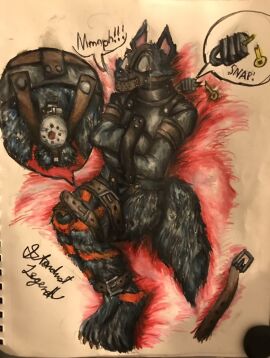 anthro bondage bound canid canine canis male male/male mammal nova_borren permanent solo solo_focus stardust_legend wolf