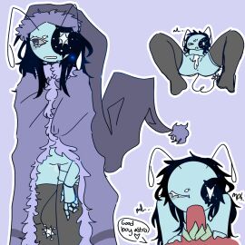 4_arms antennae astro_(dandy's_world) black_hair blanket blowjob blue_body blue_eyes blue_skin cum_in_pussy cuntboy dandy's_world gay half-dressed heart_symbol intersex leaf_hair male multi_arm multi_limb nervous one_eye_visible pussy spread_legs sprout_(dandy's_world) star_(symbol) tail tail_around_leg thigh_highs urmomanddad wet_pussy white_eyelashes