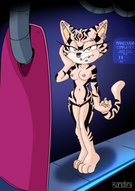 1girls anthro ass autocloset bald_female barefoot blaze_the_cat bodily_fluids breasts chastity chastity_device chastity_piercing chest_tattoo comic domestic_cat feet felid feline felis female female_chastity female_only forehead_gem full_body_tattoo furless gem genital_piercing genitals hairless headshave hi_res kandlin lord-enemil makeover mammal mirror nipples nude permanent permanent_transformation piercing pussy robotic_arm sega shaved_pussy solo sonic_(series) sonic_the_hedgehog_(series) sweat tattoo tattooing tools transformation yellow_eyes