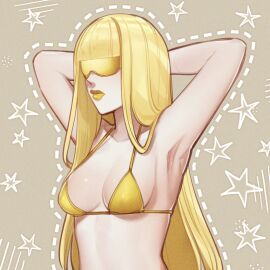 1girls bikini blonde_hair breasts cyber_diva female vocaloid yellow_glasses yellow_hair