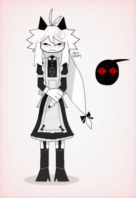 1boy alice_(fundamental_paper_education) blush boots embarrassed femboy feminine_male fundamental_paper_education girly horns long_hair maid maid_uniform male missclip276 oliver_(fundamental_paper_education)