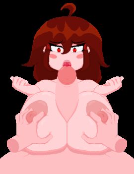 1boy 1girls animated areola areolae auburn_hair beat_banger black_eyes boob_squish boobjob breasts brown_hair character_request female grabbing grabbing_breasts half_naked heart heart-shaped_pupils huge_breasts huge_cock laiya(oc) lips looking_at_penis looking_at_viewer male penis pixel_animation pixel_art tongue tongue_out transparent_background voluptuous voluptuous_female zionosprites