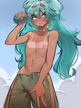 1boy asian_latino belly belly_button blue_eyes blue_hair blush blushing brazil brazilian brazilian_male brazilian_miku cyan_eyes cyan_hair euvo femboy flat_chest flat_chested genderswap genderswap_(ftm) hatsune_miku idol latin_american_hatsune_miku_(meme) long_hair male male_miku male_only nipples rule_63 shirtless shirtless_male solo_male sunglasses sunglasses_on_head tan tan-skinned_male tan_body tan_line tan_lines tan_skin tanline tanlines tanned tanned_femboy tanned_male topless tummy turquoise_eyes turquoise_hair twink twintails vocaloid
