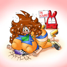 1boy 1girls belly breasts cody_(robopon) female gigantic_breasts hips huge_breasts huge_hips huge_nipples huge_pussy huge_thighs human hyper_breasts hyper_nipples large_breasts lisa_(robopon) nipples pussy robopon shortstack smashed tamori_hataru thick_thighs thighs wide_hips