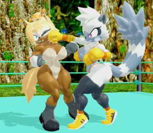 2girls 3d anthro big_breasts big_thighs bikini blue_eyes boots boxing boxing_gloves boxing_ring breasts catfight cleavage clenched_teeth curvy duo female female_focus female_only fight fighting fighting_ring furry huge_breasts josugomezofficialnew kabalmystic_(style) large_breasts leotard one_eye_closed outdoors punch purple_eyes ryona sega shoes sonic_(series) sonic_the_hedgehog_(idw) sonic_the_hedgehog_(series) stockings tail tangle_the_lemur thick thick_thighs thighs vs whisper_the_wolf wide_hips