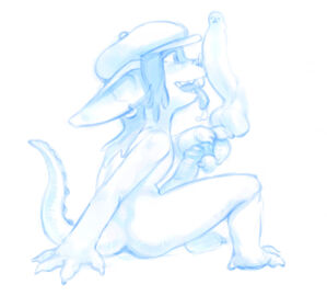 anthro ass balls big_ears bodily_fluids clothing danoodle deadlock digital_media_(artwork) ear_piercing ears_back erection facial_piercing fangs female gargoyle genitals hair hat headgear headwear hi_res ivy_(deadlock) male monochrome multiple_piercings nose_piercing nude penis piercing pivoted_ears simple_background smile solo tail teeth tongue valve