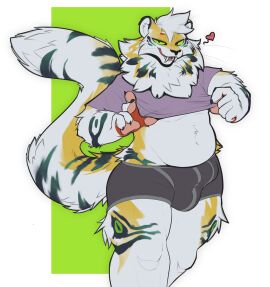 absurd_res anthro belly big_tail bulge clothing fangs felid hi_res mammal mendobear neck_tuft original original_character pantherine smile tail teasing teeth tiger tuft underwear
