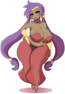 1girls alternate_breast_size alternate_eye_color belly_dancer belly_dancer_outfit big_ass big_breasts blush breasts cleavage dark-skinned_female dark_skin earrings eye_contact female female_only genie huge_ass huge_breasts large_breasts long_ears long_hair looking_at_viewer midriff navel pointy_ears ponytail purple_eyes purple_hair shantae shantae_(character) simple_background smile smiling smiling_at_viewer smooth_skin solo solo_female tagme thighs tiara twintails wayforward yasuartz