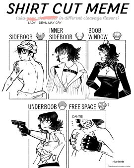 1girls 2d back_view black_and_white black_hair blood_on_face blush boob_window breast_focus breast_grab breast_grab_from_behind breasts breasts_out cleavage confident damaged_clothes dante_(devil_may_cry) devil_costume devil_girl devil_horns devil_may_cry devil_may_cry_(series) devil_may_cry_3 devil_may_cry_4 devil_may_cry_5 embarrassed embarrassed_female english_text female female_focus grabbing grabbing_breasts grabbing_from_behind groping groping_breasts groping_from_behind gun lady_(devil_may_cry) multiple_poses niuniente no_bra offscreen_character pistol ripped_clothing ripped_shirt shirt_cut_meme short_hair shouting shower sideboob sunglasses text topless topless_female torn_clothes torn_clothing torn_shirt underboob wet wet_body wet_skin