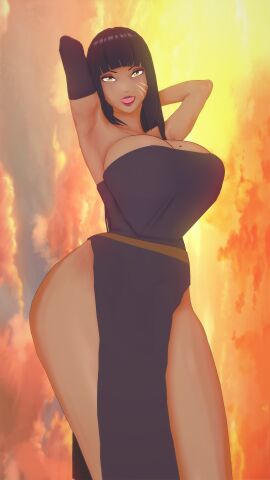 3d big_breasts black_hair breasts brown_skin brown_skinned_female busty egyptian egyptian_female eyeliner female female_focus hourglass_figure kaoskatsu large_breasts legend_of_queen_opala lipstick long_hair makeup nose_piercing osira piercing scar tagme wide_hips yellow_eyes