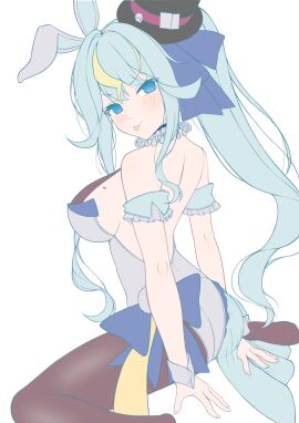 1girls blue_hair breasts bunny_ears female kaminari_clara large_breasts phase_connect phase_connect_jp phase_kaleido practice_dw side_ponytail sideboob virtual_youtuber