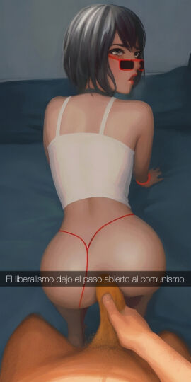 1boy 1girls 2d anal doggy_style evie_(fortnite) female fortnite hispanic_male japanese_female male realistic snapchat