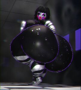 1girls 3d 3d_(artwork) ass black_body black_hair breasts female five_nights_at_freddy's five_nights_at_freddy's_2 fnaf hips huge_ass huge_thighs hyper_ass marionette_(fnaf) puppet_(fnaf) puppet_(thepuppetlover) qzk_forte solo stripes surprised_expression sweat sweaty tagme thick_thighs wet white_face