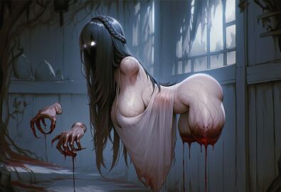 1girls ai_generated amputee black_face black_hair bleeding blood_drip braid breasts claws clothed disembodied_hands female floating_hands ghost ghost_girl glowing_eyes grey_skin hair_over_face horror horror_(theme) large_breasts lingerie long_hair monster_girl necrophilia negligee nightgown no_arms no_legs obscured_face original original_character paigen sharp_nails undead veins white_eyes