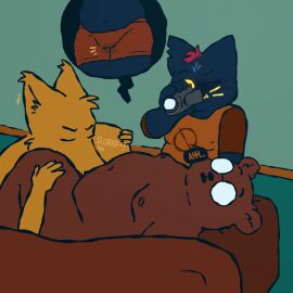 angus_delaney anthro aroused bear belly blush bodily_fluids camera canid canine clothed clothing couch_sex domestic_cat duo eyewear felid feline felis fellatio female fox furniture gay_to_bisexual gay_with_woman genital_fluids glasses gregg_lee hi_res mae_borowski male male/male mammal moan night_in_the_woods nipple_outline nipples nude oral orientation_play overweight overweight_male penile penis pussy recording sex sexylinguini slightly_chubby sofa sound_effects sweat sweatdrop underwear vaginal_fluids video_camera voyeur wet wet_clothing wet_underwear