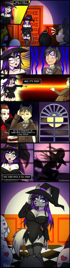 anthro breasts caliluminos comic commission custom female furry furryartist halloween neko party witch wolf
