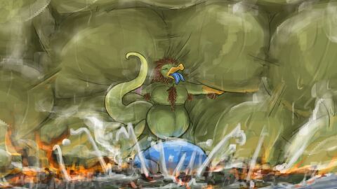 alien anthro armpit_hair astrological_symbol astronomical_symbol avian balls bird bodily_fluids body_hair brown_hair chest_hair cum cum_inside cum_on_ground dinosaur dromaeosaurid extreme_hyper genital_fluids genitals growing growth hair hi_res hyper hyper_prostate lizard macro male mink_of_the_end multi_balls multi_genitalia musclegut muscular musk planet_symbol prehistoric_species reptile scalie screechthing solo steam symbol theropod