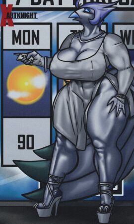 2025 2_toes 5_fingers andrealphus_(helluva_boss) areola areolae areolae_visible_through_clothing artist_logo artist_name avian avian_demon beak big_areola big_breasts big_thighs bird blue_hair boots breasts claws clothed clothing demon detailed_background dress dress_shirt feathers female female_andrealphus female_anthro furry furry_female hair heels helluva_boss high_heel_boots high_heels huge_breasts huge_thighs jewelry makeup mature mature_anthro mature_female milf muscular muscular_anthro muscular_female nipples_visible_through_clothing owl owl_demon plantigrade ring rule_63 shoes solo solo_female thick_thighs thighhighs thighs toe_claws toes tv white_body white_dress white_feathers xartknight