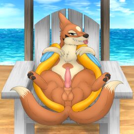 absurd_res animal_genitalia animal_penis bared_teeth barndog beach blue_eyes bodily_fluids cheek_tuft claws clenched_teeth clothing facial_tuft feet floatzel fluffy fluffy_tail fur gay generation_4_pokemon genital_fluids genitals hi_res legs_up life_jacket life_preserver lifeguard lifeguard_chair lifeguard_swimsuit lifeguard_tower looking_at_viewer lying male mammal mustelid neck_tuft nintendo nude on_back orange_body orange_fur otter outside pawpads paws penis pokemon pokemon_(species) pokémon_(species) sand sea seaside sky smile solo spread_legs spreading swimwear tail tail_tuft teeth teeth_showing tongue tongue_out tuft water