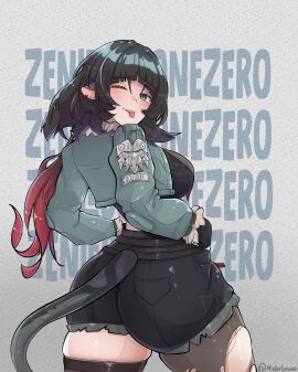 animal_ears animal_tail ass big_ass big_breasts big_butt big_thighs big_titties breasts clothing curvaceous curvaceous_female curvaceous_figure curvy curvy_figure curvy_hips female female_focus female_only jane_doe_(zenless_zone_zero) looking_at_viewer looking_back mihoyo misterlmaoo rat_ears rat_girl rat_tail rodent short_hair tail thick_thighs thigh_highs thiren tongue_out zenless_zone_zero
