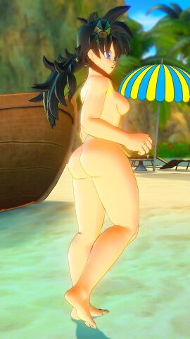 3d ass beach big_ass black_hair blue_eyes breasts dragon_ball_xenoverse dragon_ball_xenoverse_2 female fit_female plump_ass round_ass spiky_hair thick_thighs xenoverse xenoverse_protagonist