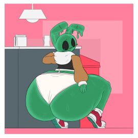 2024 anthro ass big_ass black_sclera briefs bunny cyan_eyes faststacks goo_creature green_skin huge_ass jacket male male_only pantless red_shoes shoes slime slime_boy slime_bun_(faststacks) solo squatting tagme tighty_whities underwear white_underwear