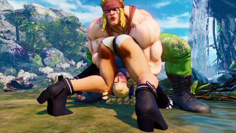 1boy 1girls 3d alex_(street_fighter) ass bare_legs blonde_hair bubble_ass bubble_butt camlethal capcom female karin_kanzuki male skirt street_fighter street_fighter_v tagme upskirt