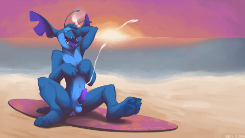 626 alien anal beach boner cum digital dildo gay handsfree lilo_and_stitch male male_only naked orgasm penis purple_penis shiuk solo stitch stitch_(lilo_and_stitch) surfboard