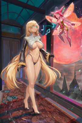 4_arms 505_games blank_eyes blonde_hair blood_moon bloodstained:_ritual_of_the_night blue_eyes breasts carabosse castle demon dominique_baldwin_(bloodstained) fairy female glasses green_eyes high_heels inti_creates large_breasts magic mind_control multi_arm multi_limb nun panties pink_skin red_moon shawl smile thick_thighs wings yugen99
