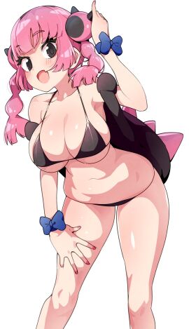 1girls 2024 bikini bikini_bottom bikini_top black_bikini black_eyes breasts cleavage coral_(pokemon) female female_focus female_only huge_breasts light-skinned_female light_skin long_hair nail_polish nintendo painted_fingernails painted_nails pink_hair pink_nails pokemon pokemon_(anime) pokemon_horizons tottotonero