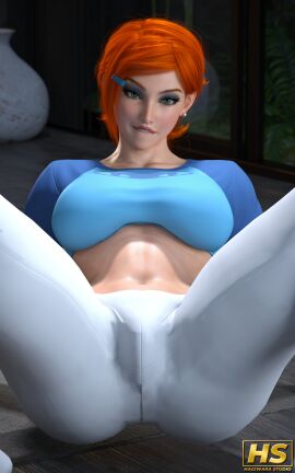 1girls 3d aged_up ass ben_10 breasts cartoon_network cleavage curvy digital_media_(artwork) female female_only ginger ginger_hair green_eyes gwen_tennyson gwen_tennyson_(classic) hagiwara_studio orange_hair realistic red_hair short_hair solo thick_lips voluptuous wide_hips