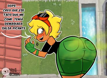 1girls anthro anthrofied ass breasts fart fart_fetish female flora_fauna nelsomk plant plant_girl plant_humanoid plantie plants_vs_zombies popcap_games pussy pvz solar_flare_(peargor) solar_flare_(pvz) spanish_text sunflower_(pvz) text tomboy translation_request