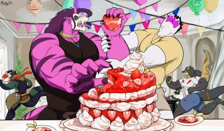 absurd_res anthony_drescar_(markusd) balloon bear big_muscles black_body black_fur cake dessert dragon eastern_dragon enti_orasia_(entitropy) food fur hi_res horn inflatable male mammal markusd muscles muscular muscular_male mythological_creature mythological_scalie mythology polar_bear scalie skulldog_(species) sprix_(sprixlnine) togi_(yneerz) ursine yellow_body yellow_eyes yellow_fur yellow_horn zest_(sprixlnine)