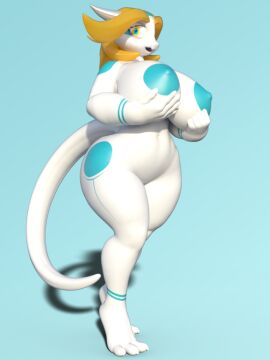 2017 3d_(artwork) aijou anthro areola ass barely_visible_genitalia barely_visible_vulva big_breasts big_butt big_tail blonde_eyebrows blonde_hair blue_eyes breasts claws digital_media_(artwork) dragon eyebrows female genitals hair holding_breast horn huge_breasts huge_butt huge_tail idsaybucketsofart jou markings mythological_creature mythological_scalie mythology nipples nude nude_female open_mouth scalie shadow solo tail toe_claws unavailable_at_source vulva white_body yellow_eyes