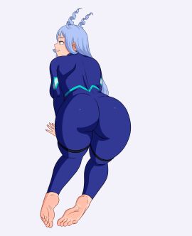 1girls ass ass_focus barefoot blue_hair boku_no_hero_academia crawling feet female fetish hadou_nejire jumpsuit long_hair mfuncen my_hero_academia nejire_hado solo