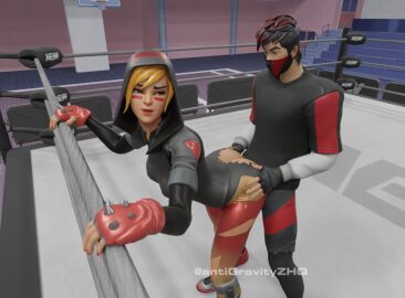 1boy 1girls 3d antigravityzhq ass clothed_sex doggy_style female fortnite fortnite:_battle_royale ikonik looking_pleasured male moxie_(fortnite) pussy ripped_clothing vaginal_penetration wrestling wrestling_ring