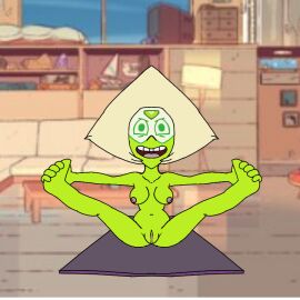 breasts cartoon_network female gem gem_(species) green_body legs_apart naked peridot_(steven_universe) petite pussy smaller_female solo spanky15 steven_universe stretching yoga