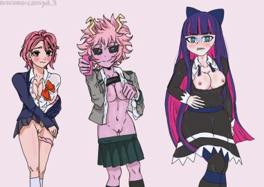 3girls 3women aira_shiratori ashido_mina blush boku_no_hero_academia breasts cassyd commission commissioner_upload commissions_open dandadan embarrassed exposed_breasts exposed_nipples exposed_pussy female female_only mina_ashido only_female panty_&_stocking_with_garterbelt pink_nipples pussy request requested school_uniform schoolgirl shiratori_aira_(dandadan) skinny_female smartphone stocking_anarchy stockings teenager