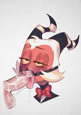 2024 2_horns ambiguous_focus ambiguous_gender ambiguous_humanoid balls black_clothing black_eyebrows black_eyes black_horn black_topwear bodily_fluids bow_tie clothing color_edit demon demon_humanoid dripping duo eyebrows eyelashes fellatio foreskin gag gagged genitals glans hair half-closed_eyes helluva_boss horn horned_humanoid humanoid humanoid_genitalia humanoid_penis makeup male male/ambiguous male_(lore) mascara mascara_tears moxxie_(helluva_boss) multicolored_horn narrowed_eyes open_mouth oral penile penis penis_on_tongue pink_tongue red_body red_bow_tie red_skin retracted_foreskin ring_gag ringed_horn rough_sex saliva saliva_drip saliva_on_balls saliva_on_face saliva_on_penis saliva_on_tongue saliva_string sex short_hair simple_background teeth tongue tongue_out topwear two-tone_horn uncircumcised urethra white_background white_hair white_horn xu53r yellow_sclera