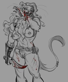 2024 absurd_res anthro armor athletic athletic_anthro athletic_female belt biped blood_on_face blood_on_hand bodily_fluids bracers breasts claws dagger digital_media_(artwork) fangs felid feline female finger_claws genital_piercing genitals glacierclear grey_background hair half-closed_eyes hi_res holding_dagger licking_blood long_hair looking_at_viewer mammal melee_weapon monotone_background narrowed_eyes nipple_piercing nipples piercing portrait pussy pussy_piercing simple_background solo teeth three-quarter_portrait weapon
