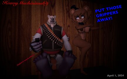 3d 3d_(artwork) barefoot bear breasts cally3d clazzey clothed_male clothed_male_nude_female crossover cryptiacurves fazclaire's_nightclub female five_nights_at_freddy's freddy_(fnaf) fredina's_nightclub fredina_(cally3d) frenni_(cryptia) frenni_fazclaire furry heavy_(team_fortress_2) heavy_weapons_guy heavymachinima69 horrified large_breasts male nude nude_female scary scottgames team_fortress_2 terrified tv_remote ursid