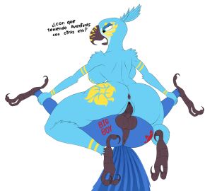 absurd_res amazon_position angry anthro anthro_only anus ass avian avian_feet balls beak big_ass big_balls big_breasts big_butt big_penis bird blu_(rio) blue_body blue_sky_studios bodily_fluids bodypaint breasts claws curvy_female dominant dominant_female duo feathers female genital_fluids genitals green_eyes hi_res holding_leg humiliation jewel_(rio) looking_down macaw male male/female neotropical_parrot parrot penetration penile penile_penetration penis penis_in_pussy perineum pussy retracted_balls rio_(series) sex spanish_text spix's_macaw submissive submissive_male tail tail_feathers text thelordjoshua1 thick_thighs true_parrot vaginal_fluids vaginal_penetration