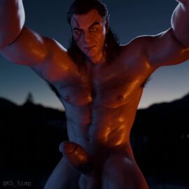 3d 3d_(artwork) 3d_animation abs animated armpit_hair armpits baldur's_gate_3 chest_hair dominant elf elf_ears elf_male hair halsin halsin_(baldur's_gate) human long_hair looking_at_viewer loop looping_animation muscular_male night nipples nude pecs penis seductive tagme tattoo video wagging_penis