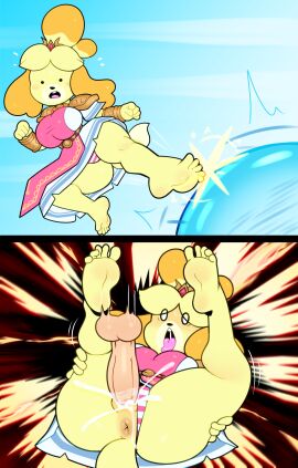 2024 2koma 5_fingers 5_toes ahe_gao animal_crossing anthro anus armor balls barefoot big_breasts blush bodily_fluids bracers breasts canid canine canis clothed clothed_sex clothing clothing_aside comic cosplay crown cum cum_in_pussy cum_inside cum_splatter digital_media_(artwork) disembodied_penis domestic_dog dress feet female female_focus female_penetrated fingers from_front_position fur gem genital_fluids genitals gold_(metal) gold_jewelry headgear hi_res instant_loss_2koma isabelle_(animal_crossing) jewelry kick legs_up looking_pleasured male male/female male_penetrating male_penetrating_female mammal mating_press nintendo open_mouth panties panties_aside penetration penile penile_penetration penis plantigrade princess_zelda_(cosplay) pussy sex shih_tzu shoulder_guards soles solo somescrub super_smash_bros. super_smash_bros._ultimate surprise the_legend_of_zelda tiara toes toy_dog underwear underwear_aside vaginal_penetration yellow_body yellow_fur